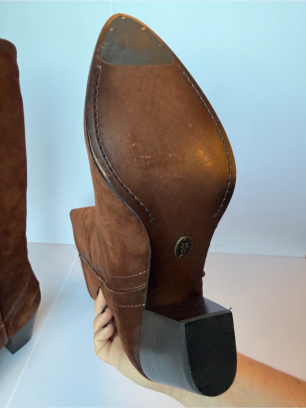 NWB Frye Renee Seam Tall Suede Western Boots 9.5M - Picture 13 of 15